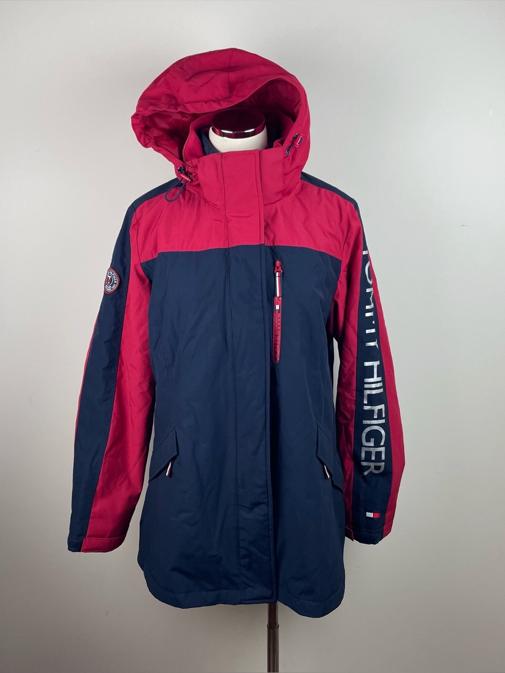 Tommy Hilfiger Red Navy Blue Colorblock 3 in 1 All Weather System Jacket